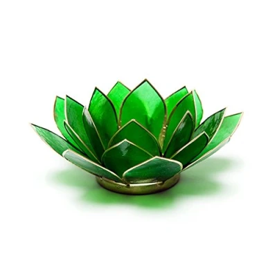 Afbeelding van Lotus sfeerlicht groen 4e chakra goudrand 13.5 cm S