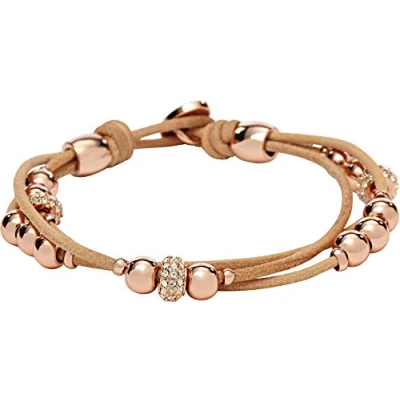 Afbeelding van FOSSIL Damesarmband van roestvrij staal of halfedelsteen met kreeften schuifsluiting, Leer, Kubieke zirkonia