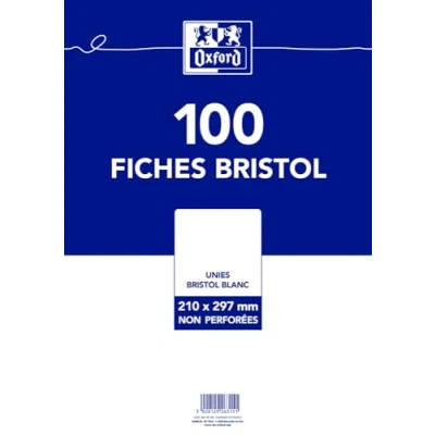 Afbeelding van OXFORD Bristol indexkaarten, A4, effen, 100 stuks, wit