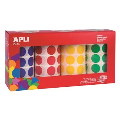 Image de Pack de 4 rouleaux gommettes rondes Bleu, rouge, vert, jaune 20 mm x 1 770 pcs