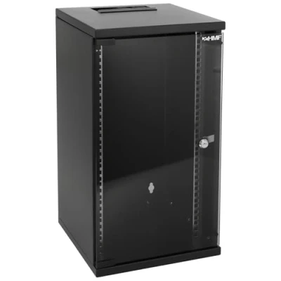Afbeelding van HMF 63412 02 netwerkkast, serverkast 10 inch, 12 U, diepte 300 mm, volledig gemonteerd, glazen deur, zwart