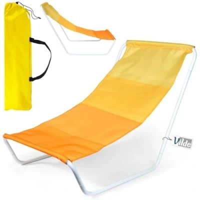Afbeelding van Strandstoel Opvouwbaar Geel Strandmat Zonneligstoel Ligstoel Ligbed Tuinstoel Campingstoel