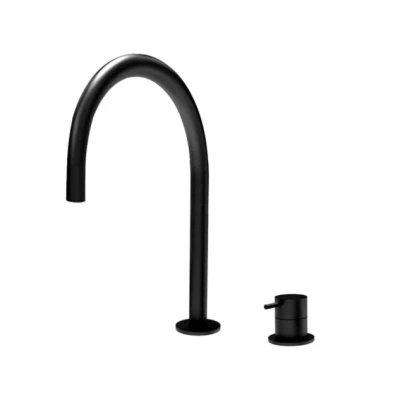 Afbeelding van Waterevolution Flow 2 gats wastafelkraan zwart met lage U 113mm uitloop T1121UPR