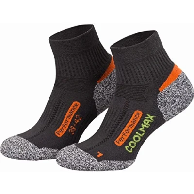 Afbeelding van Piarini Coolmax 2 paar wandelsokken voor de zomer, kort, ademend, zonder blaren, anti verstopping, trekkingsokken dames en heren, maten 35 38 tot 47 50, Antraciet