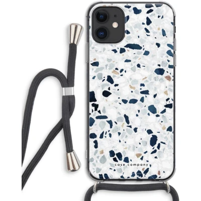 Afbeelding van Case Company® hoesje met Koord geschikt voor iPhone 11 Terrazzo N1 Telefoonhoesje Zwart Extra Bescherming aan alle Kanten en Over de Schermrand