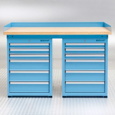 Afbeelding van Werkbank PRO bamboe werkblad 12 lades 150 cm blauw