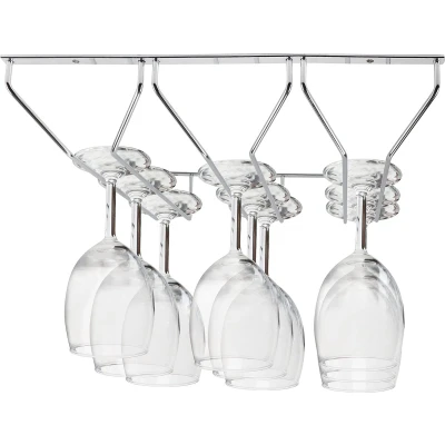Afbeelding van Kurtzy Chroom Staal Onder het Kastje Wijn Glas Houder Rek Met Schroeven &amp; Muurpluggen 34 x 32 cm Glaswaren Hanger Opslag Voor Bar Keuken
