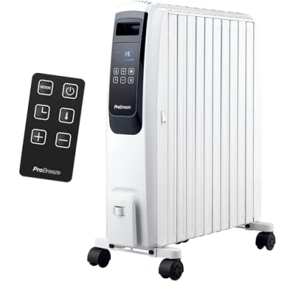 Afbeelding van Pro Breeze Digitale olieradiator, 2500 W, mobiel, elektrische verwarming, 10 elementen, geïntegreerde timer, 4 warmtestanden, thermostaat, afstandsbediening