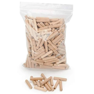 Afbeelding van houten pluggen 8 mm x 50 ribbelhouten 400 stuks verpakking van beukenhout ideaal voor deuvelfrezen en lamelloffrezen