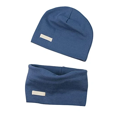Afbeelding van LACOFIA Set van muts en sjaal voor geboorte, superzachte 100% katoen, kinderen, bandana sjaals gebreide mutsen baby&#039;s, Blauw