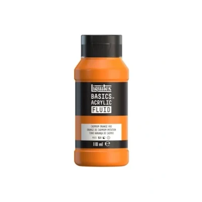 Afbeelding van Liquitex Basics Fluid Acrylverf met vloeibare consistentie, sneldrogend, lichtecht, waterdicht, op waterbasis, 118 ml fles, cadmiumoranje imitatie