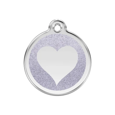 Afbeelding van Heart Silver glitter hondenpenning medium/gemiddeld dia. 3 cm RedDingo