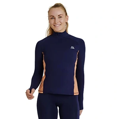 Afbeelding van DANISH ENDURANCE Workout Shirt met Lange Mouwen, voor Dames, Zak Rits, Reflecterende Details, 1 pack, Marineblauw/perzik, XL