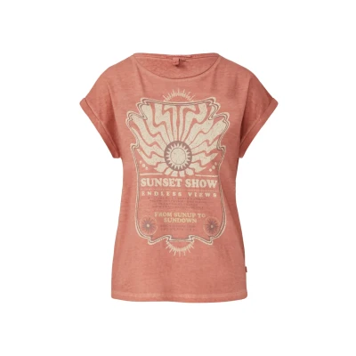 Afbeelding van QS Gewaschenes MIT Front Tshirt print, Dames, Maat: Large, Papaya