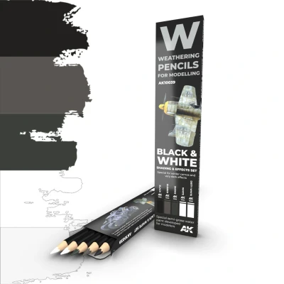 Afbeelding van Weathering Pencil Set Black and White 5 kleuren AK10039