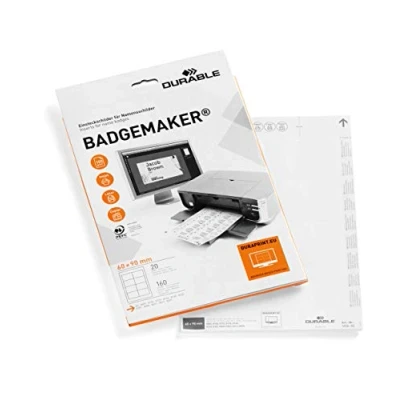 Afbeelding van Durable 145602 Badgemaker inzetstukken, 60 x 90 mm, op A4 bord, bedrukbaar, 8 inzetstukken per plank, PEFC, doos met 20 planken/160
