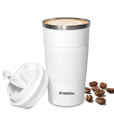 Afbeelding van Primizia Thermosbeker voor koffie, thermoskan van roestvrij staal, 510 ml, BPA vrij, waterdichte mok warm en koud, wit