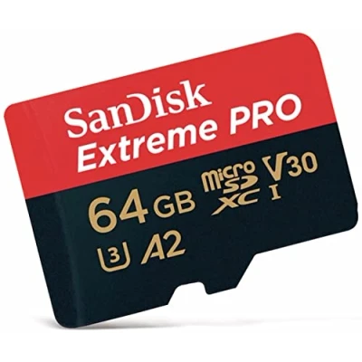 Afbeelding van Sandisk microSDXC kaart 64 GB, Extreme PRO, U3, A2, 4K UHD 170 MB/s, (W) 90 SD adapter, blisterverpakking
