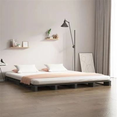 Afbeelding van Palletbed massief grenenhout grijs 120x190 cm 4FT Small Double