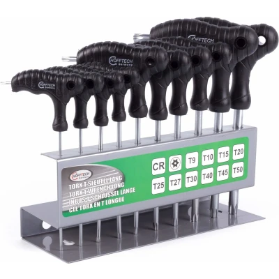 Afbeelding van Hofftech T Greep Torxsleutel Set met Opbergrek T9 t/m T50 10 Delig