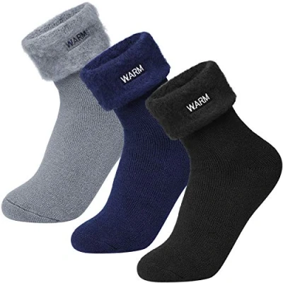 Afbeelding van Homealexa Lot de 3 paires Chaussettes douillettes en tricot avec intérieur tissu éponge d&#039;hiver chaudes thermiques Noël,