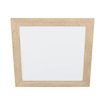 Afbeelding van EGLO Ledpaneel Piglionasso met houten decoratieve lijst, plafondlamp hout in lichtbruin, keukenlamp, bureaulamp, led hallamp plafond neutraal wit, L x B 50 cm