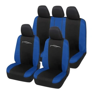 Afbeelding van Auto Accessori Lupex Universele autostoelhoes, model Racing, stoelbekleding, voor en achter, polykatoen (zwart, koningsblauw)