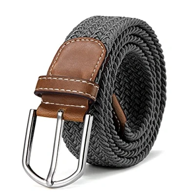 Afbeelding van Riem van rekbare stof, gevlochten, elastisch, voor dames en heren, lengte 100 cm tot 120 cm, grijs.
