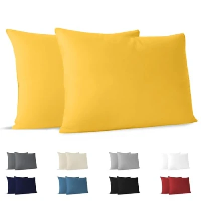Afbeelding van Dreamzie Kussensloop, 50 x 70 cm (2 stuks), 100% katoen jersey, 150 g/m², geel, kussensloop cm, katoen, duurzame en hypoallergene kussenovertrek voor hoofdkussens