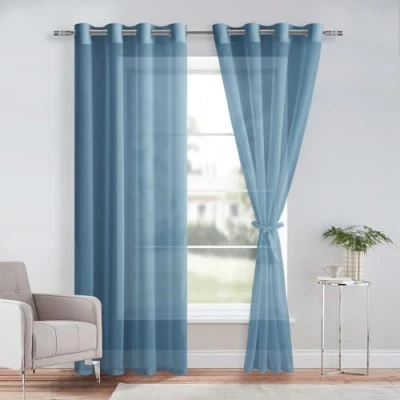 Image de DWCN Sheer Lot de 2 voilages transparents à œillets pour salon, chambre d&#039;enfant, coucher, bleu foncé, 225 x 140 cm (H l)