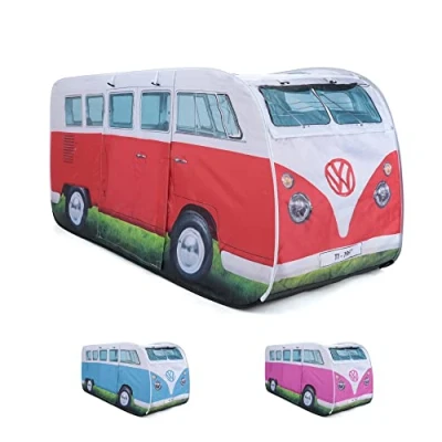Afbeelding van Board Masters Volkswagen pop up speeltent voor kinderen in T1 Bulli Bus design 165 cm (voorbus / rood)