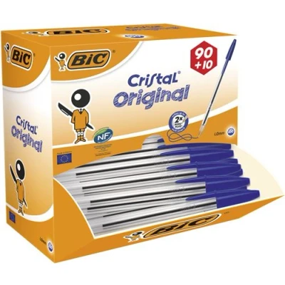 Image de Stylo bille CRISTAL jetable pointe moyenne. Coloris Bleu Pack de 100