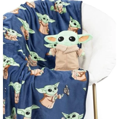 Afbeelding van Jay Franco Star Wars The Mandalorian Grogu Set van 2 superzachte mini pluche kussens voor kinderen, 130 x 150 cm