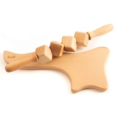Afbeelding van tuuli Anti cellulitis massage set apparaat kubus massageroller roller met handvat Gua Sha maderotherapie van hout
