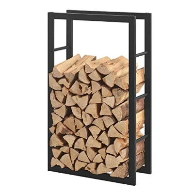 Afbeelding van Brandhout rek houtopslag Täby zwart 60x25x100 cm