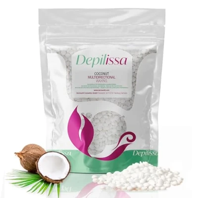 Afbeelding van Depilissa Multidirectionele hypoallergene kokosnootwasparels voor ontharing van gezicht, wenkbrauwen, intieme bikini, geschikt alle huidtypes, 400 g