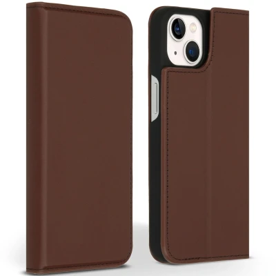 Afbeelding van Accezz Hoesje Geschikt voor iPhone 13 Met Pasjeshouder Premium Leather Slim Bookcase Bruin