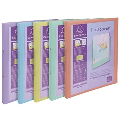 Afbeelding van Exacompta 1 set van 5 zachte Kreacover pastelmappen polypropyleen, transparant, 2 ronde ringen, diameter 15 mm, buitenformaat 32 x 25 cm