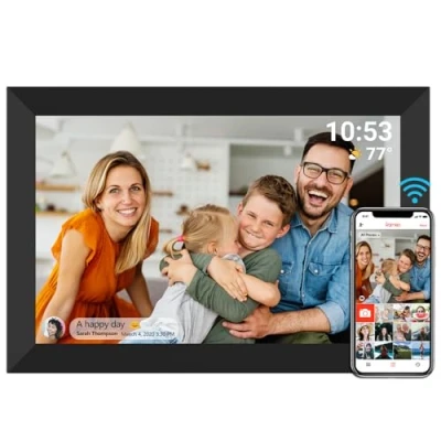 Afbeelding van Frameo Digitale fotolijst WiFi 10,1 inch IPS LCD touchscreen 1280 x 800 geïntegreerd geheugen 16 GB automatische rotatie Deel direct momenten via de app vanaf elke locatie, zwart