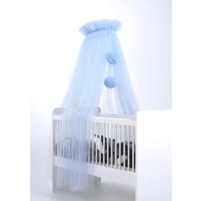 Afbeelding van Babybedhemel van tule, bedhemel, bijzetbed, logeerbed, muggennet, decoratie voor babykamer, luifel kinderkamer, 165 cm lang, met kwastjes, taupe (babyblauw)