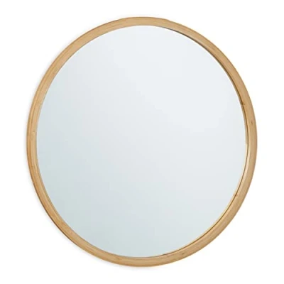 Afbeelding van Relaxdays wandspiegel bamboe rond Ø 61 cm met lijst badkamerspiegel groot