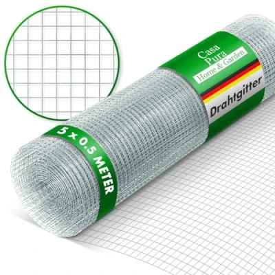 Afbeelding van Fijnmazig draadgaas, maaswijdte 6,3 mm, verzinkt, 50 cm hoogte x 5 m lengte, extra lange rol, draadgaas voor volière, konijnen, woelmuizen,