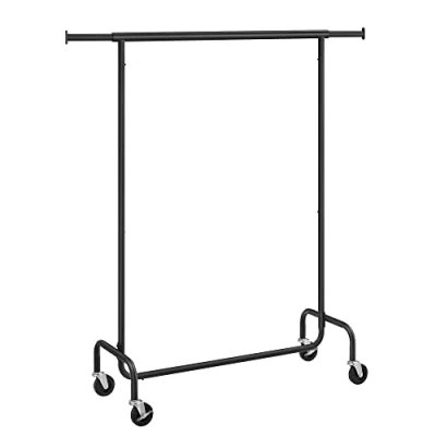 Afbeelding van SONGMICS HSR011B01 Kapstok op wielen, uittrekbare kledingstang voor het ophangen van kleding, belastbaar tot 136 kg, verchroomd metaal, mat zwart