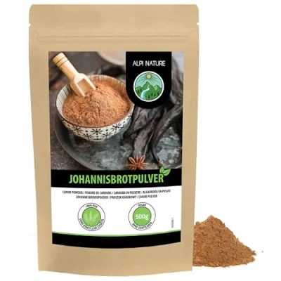 Afbeelding van Johannesbroodpoeder (500 g), johannesbroodgom, zwart johannesbroodpoeder, natuurlijk en veganistisch, zacht gedroogd gemalen, zonder toevoegingen