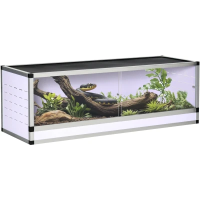 Afbeelding van PawHut Aluminium terrarium voor reptielen, amfibieën, spinachtigen, mesh, wit, zilver, zwart, 120 x 40 cm