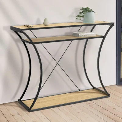 Image de Console pieds courbés DETROIT avec double étagères design industriel