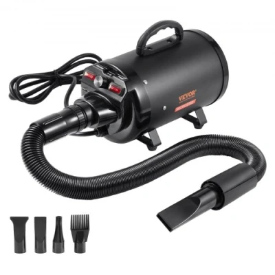 Image de VEVOR Pulseur pour Chien 2000 W Souffleur Séchoir Vitesse Température Réglables Sèche Poils Toilettage avec 4 Buses Différentes Tuyau Extensible Envir. 71 239 cm Animaux de Compagnie, Noir