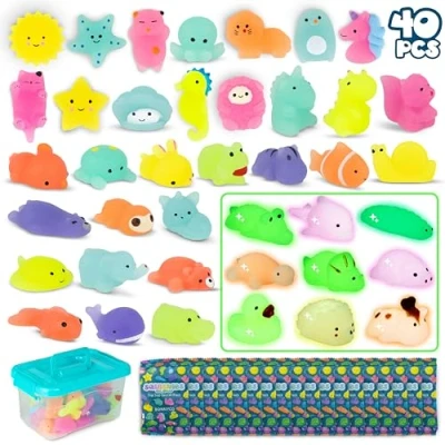 Image de Mochi Squishy Kawaii Cadeau Anniversaire Enfants Invites Pack 40 BONNYCO Cadeaux Invités Enfant avec Phosphorescence, Petit Jouet Pinata, Pochette Surprise Mariage, Assortiment Jouets