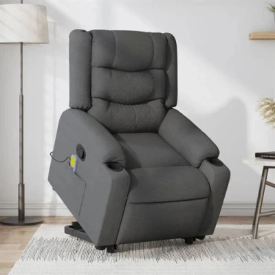 Image de vidaXL Fauteuil de massage inclinable Gris foncé Tissu3303145