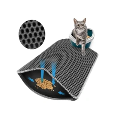 Afbeelding van Kattenbakmat, 60 x 40 cm, dubbellaags, waterdicht, honingraat, kattenbakmat voor kattenbakvulling, mat grijs, toilet